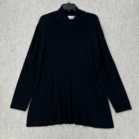 Chicos Travelers XL 16 Turtleneck‎ Tunic Top Black Slit Classic Travel Slinky - Picture 1 of 8